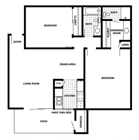 La Serena Rowland Heights, CA 2x2 Bedroom Floor Plan 965 SF